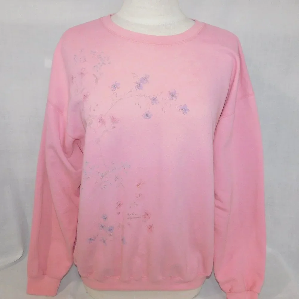 VTG 90s Northern Reflections Womens L Pink Floral Glitter detail Sweatshirt - Picture 1 of 13